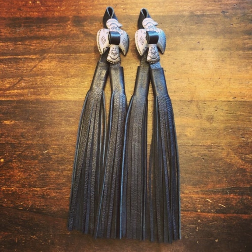 Leather Fringe Earrings Thunderbird Concho - Picture 1 of 1